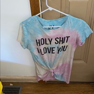 pastel tie-dye “holy sh*t i love you” top 🍭